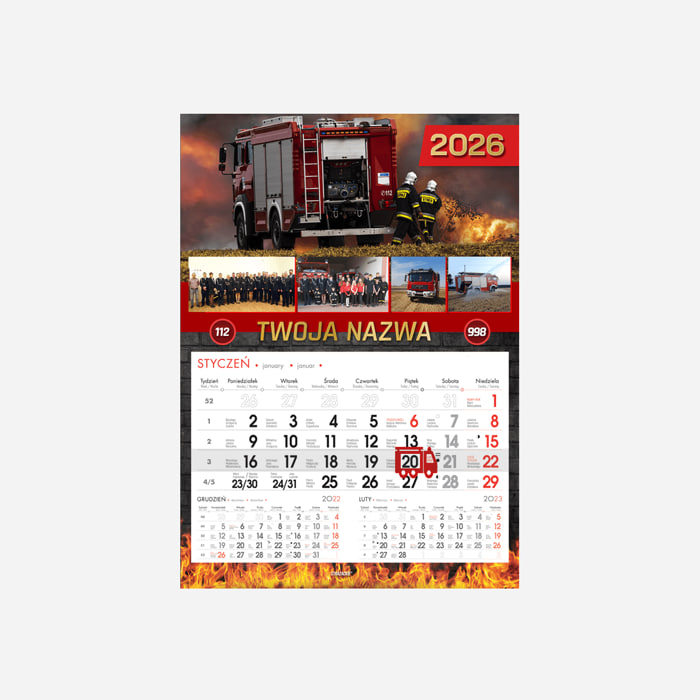 kalendarze strazackie z wyrywanym kalendarium i okienkiem wózka